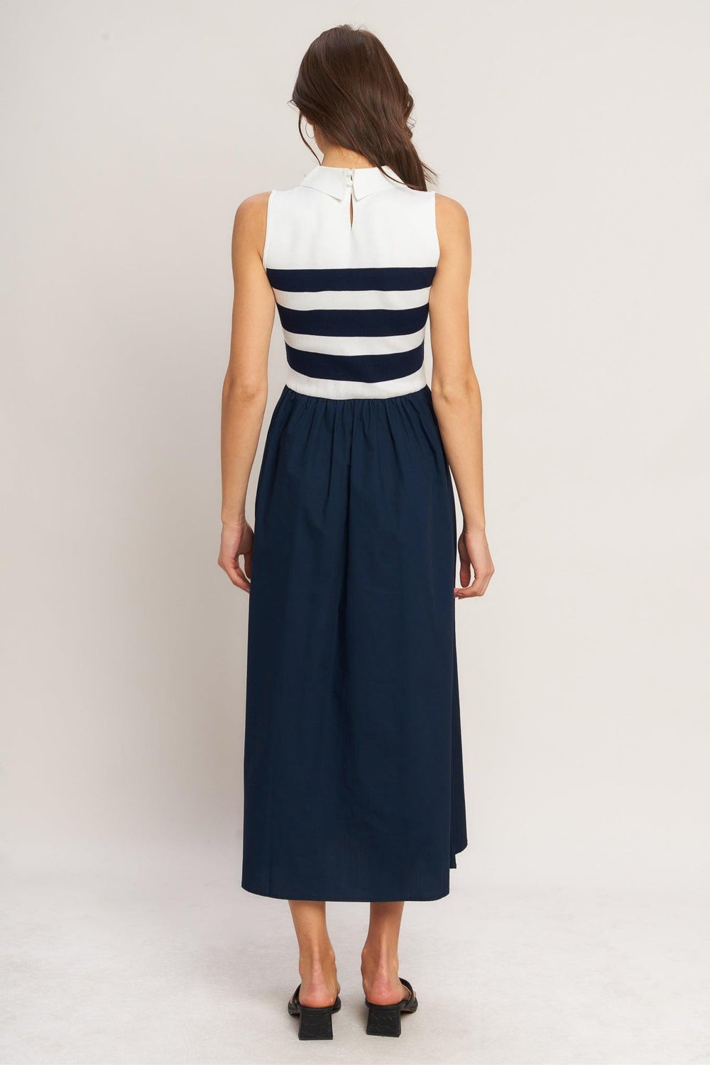 Stripe Elegance Sweater Woven Midi Dress from KADOU Boutique