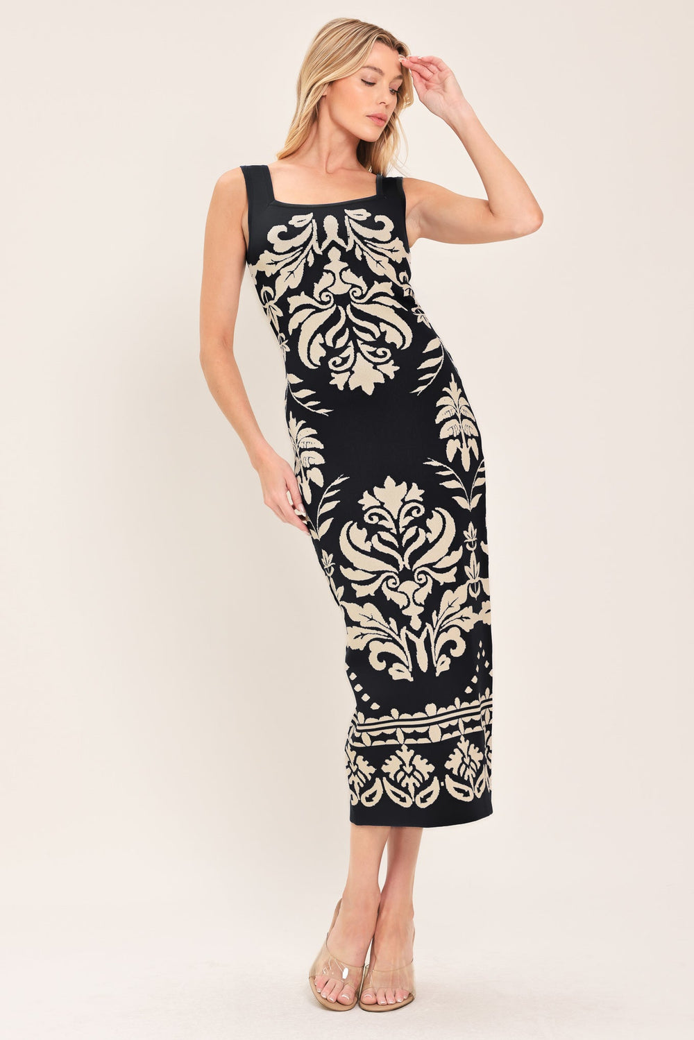 Greek Isle Glam Jacquard Midi Dress from KADOU Boutique