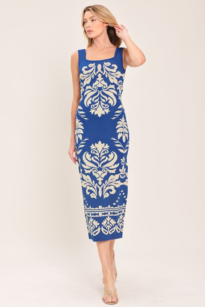 Greek Isle Glam Jacquard Midi Dress from KADOU Boutique