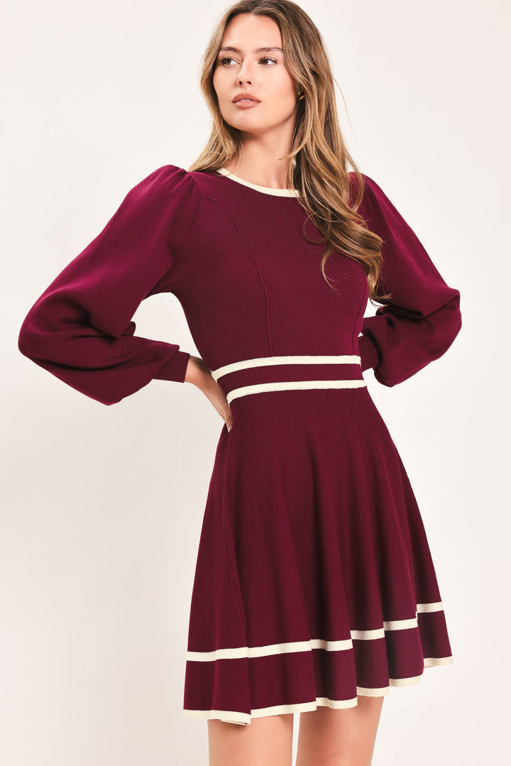 Merlot Ivory Moment Sweater Mini Dress from KADOU Boutique