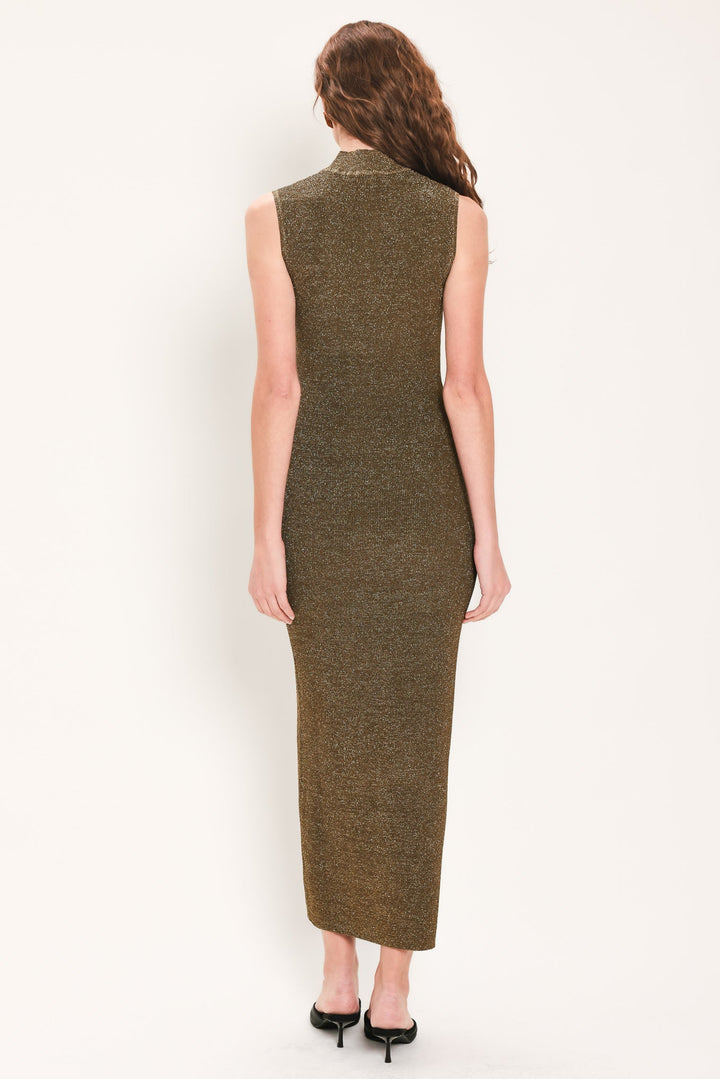 COCOA POISE BROWN KEYHOLE SLEEVELESS SWEATER MIDI DRESS