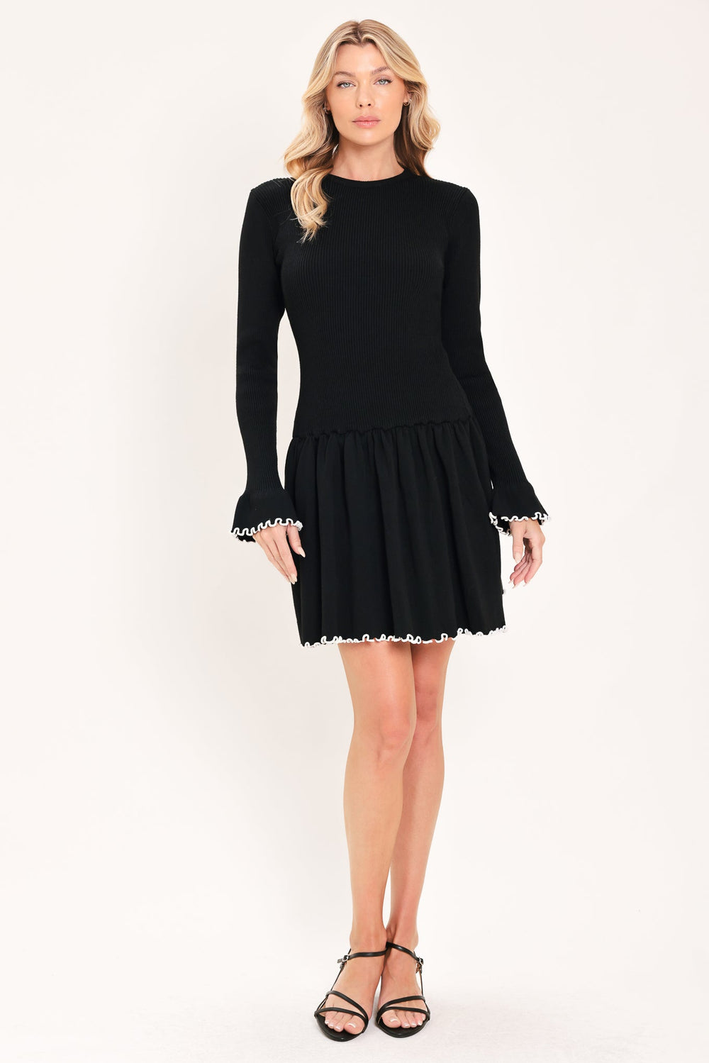 Noir Trim Sweetheart Sweater Mini Dress from KADOU Boutique