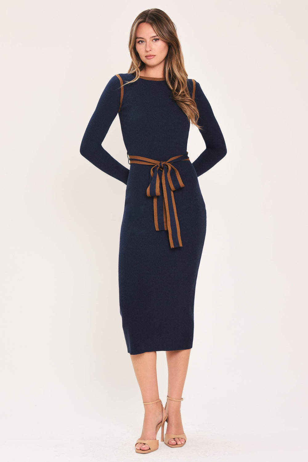 Cozy By Design Belted Sweater Midi Dress from KADOU Boutique