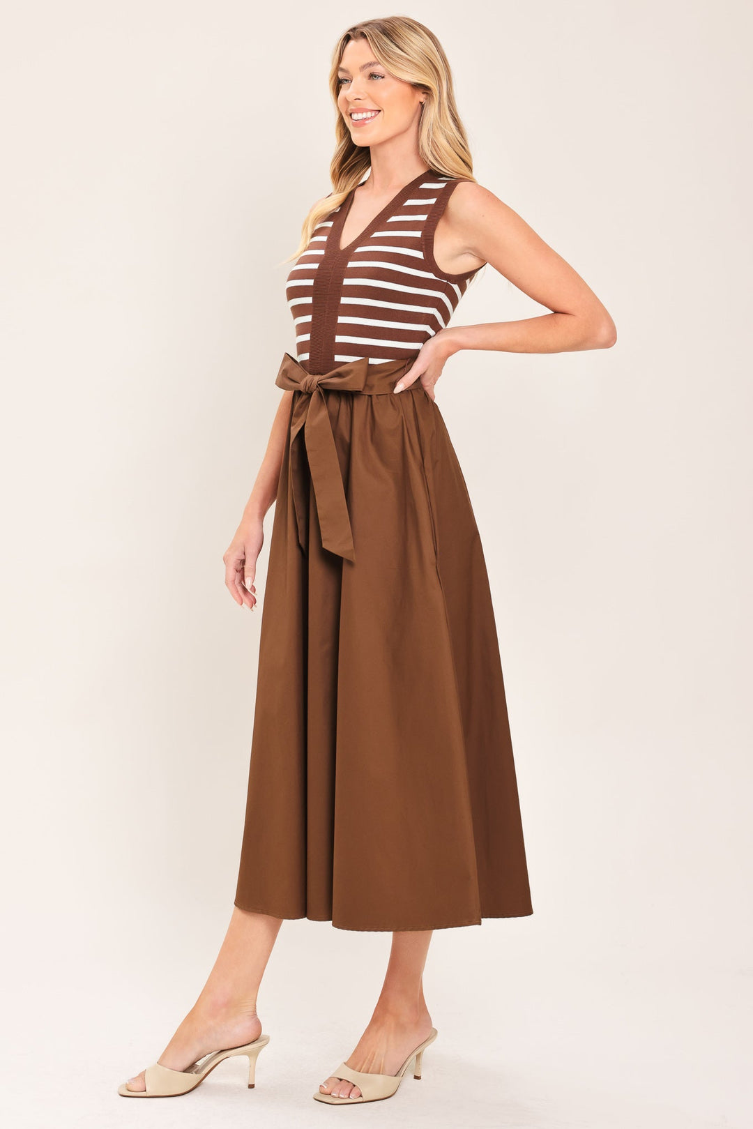 ESPRESSO SAILOR SWEATER WOVEN MIDI DRESS