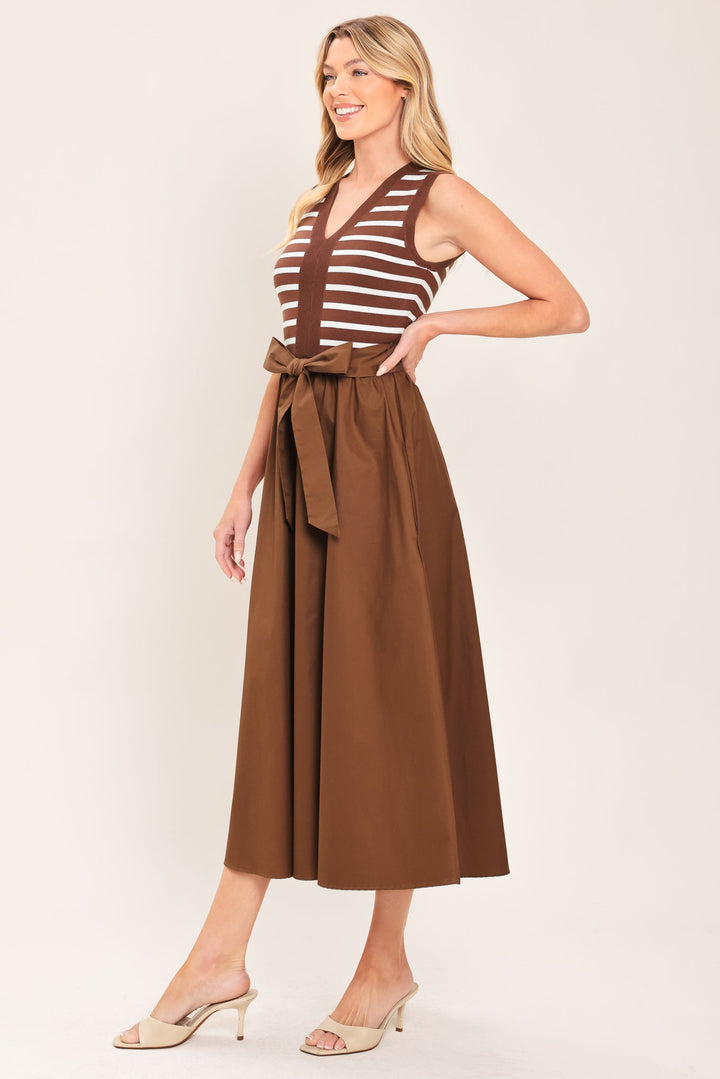 ESPRESSO SAILOR SWEATER WOVEN MIDI DRESS