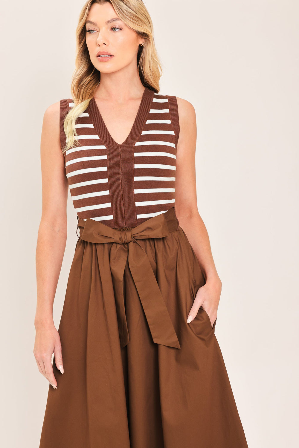 Espresso Sailor Sweater Woven Midi Dress from KADOU Boutique