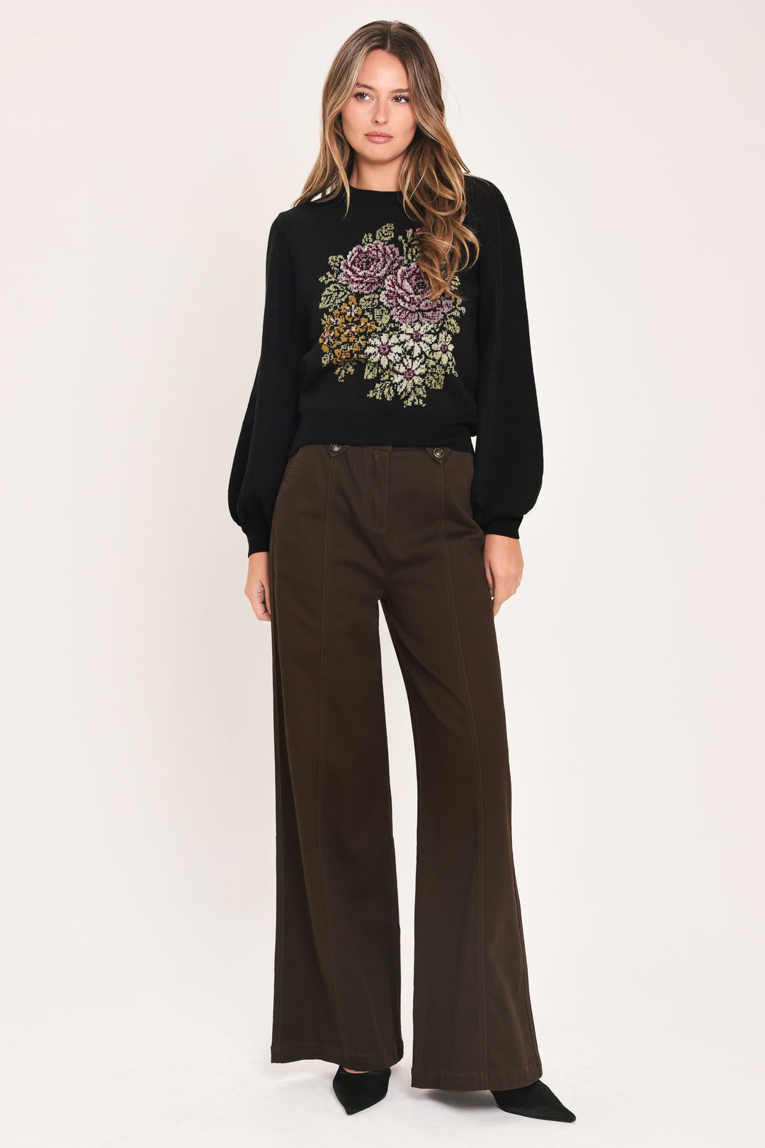 Cozy All Day Black Balloon-Sleeve Sweater from KADOU Boutique