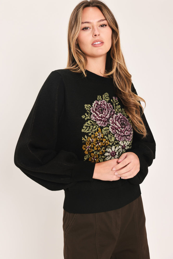 Cozy All Day Black Balloon-Sleeve Sweater from KADOU Boutique