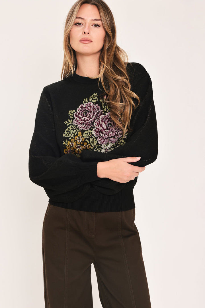 Cozy All Day Black Balloon-Sleeve Sweater from KADOU Boutique