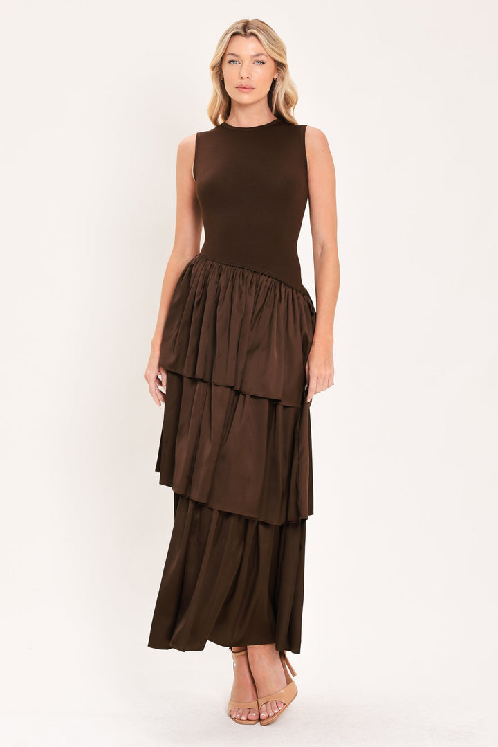 Coffee Layered Poise Sweater Midi Dress from KADOU Boutique