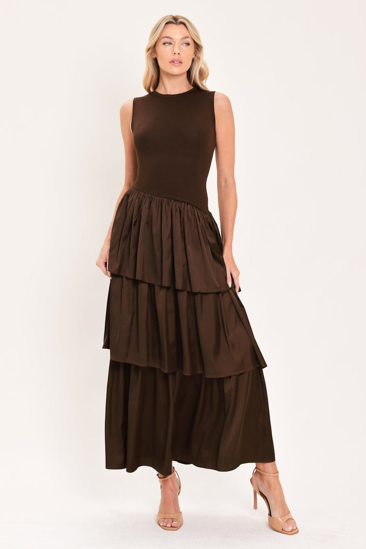 Coffee Layered Poise Sweater Midi Dress from KADOU Boutique