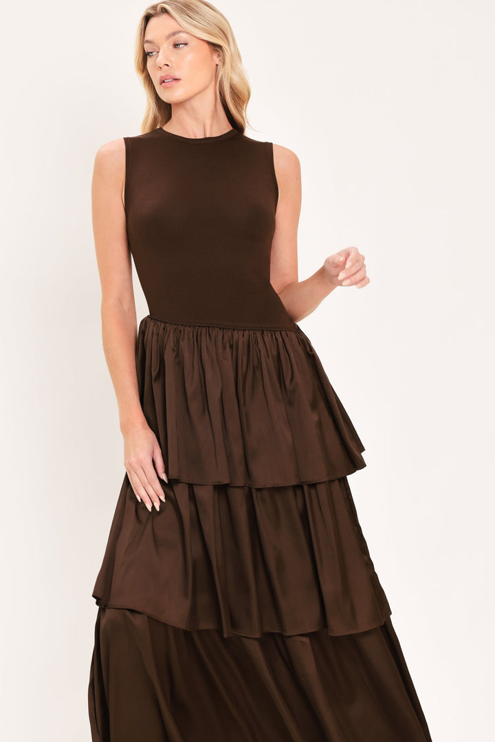 Coffee Layered Poise Sweater Midi Dress from KADOU Boutique