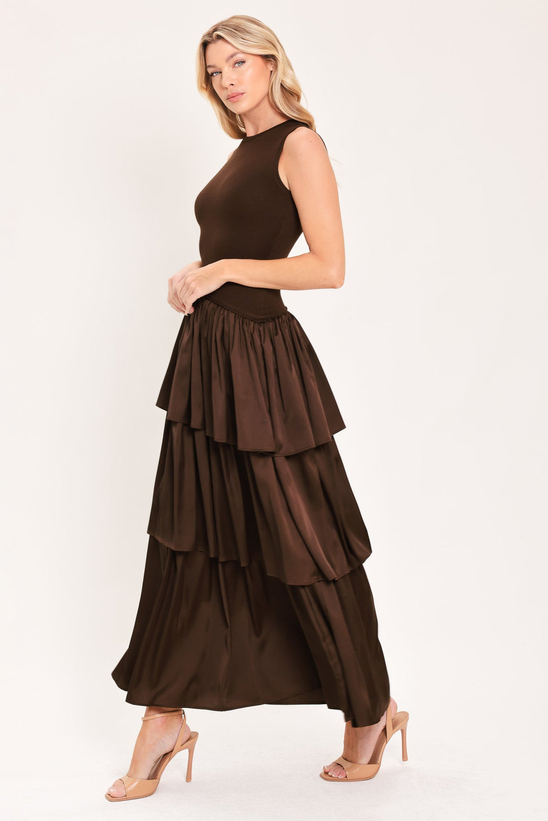Coffee Layered Poise Sweater Midi Dress from KADOU Boutique