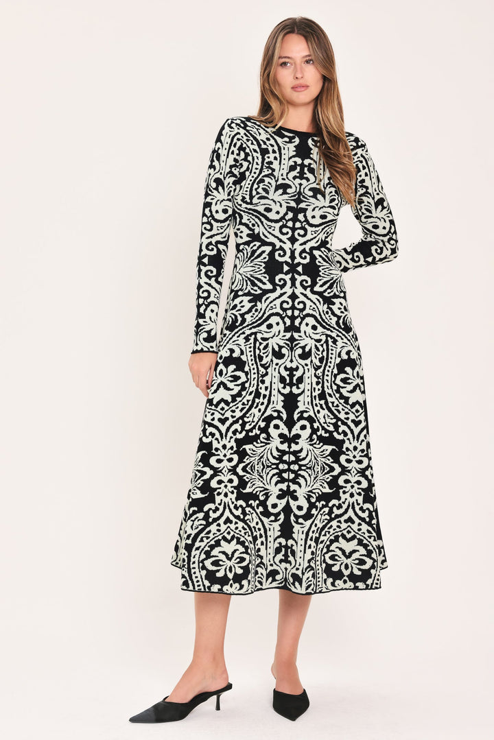 Midnight Muse Black Jacquard Sweater Midi Dress from KADOU Boutique