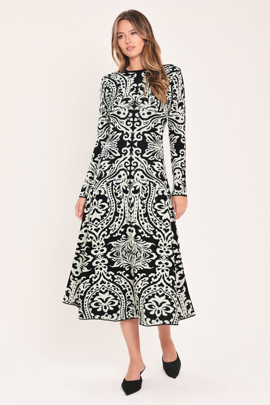 Midnight Muse Black Jacquard Sweater Midi Dress from KADOU Boutique