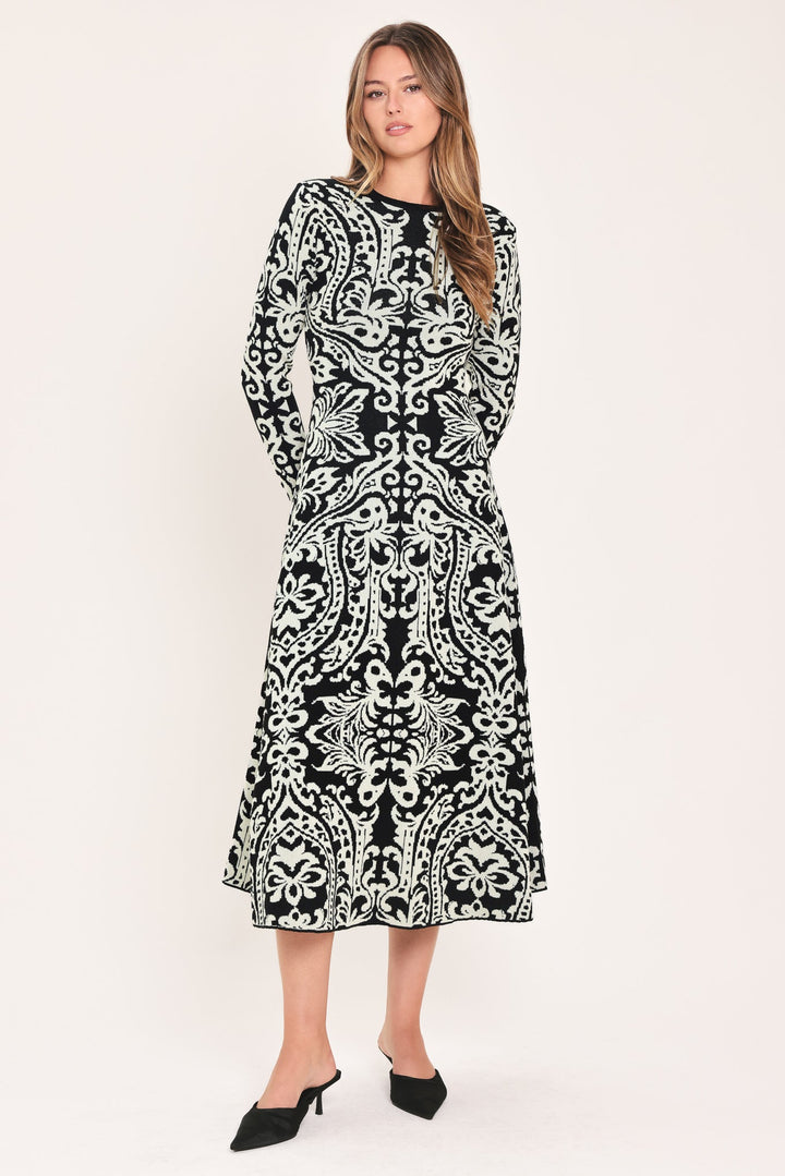 Midnight Muse Black Jacquard Sweater Midi Dress from KADOU Boutique