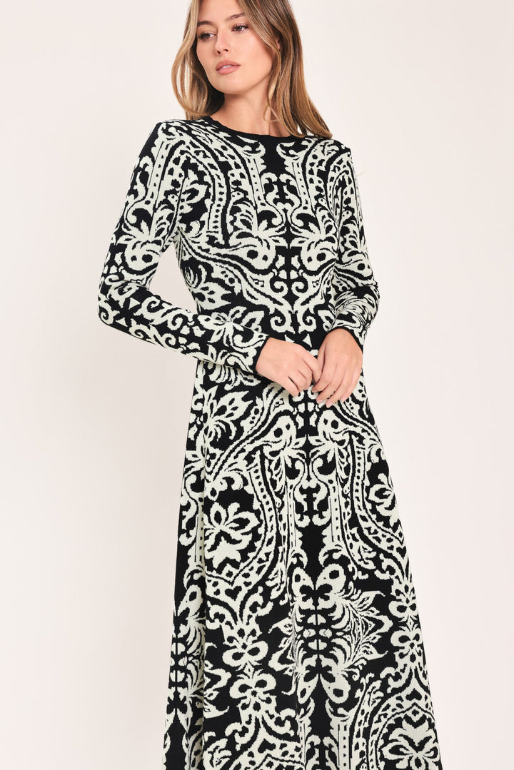Midnight Muse Black Jacquard Sweater Midi Dress from KADOU Boutique