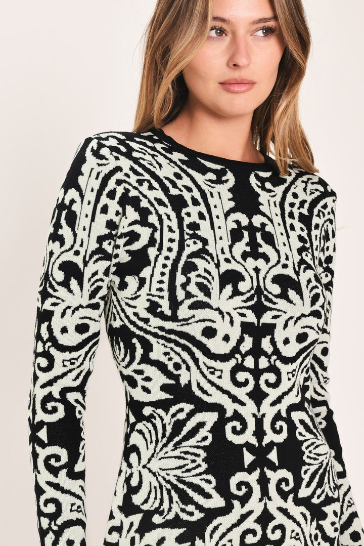 Midnight Muse Black Jacquard Sweater Midi Dress from KADOU Boutique