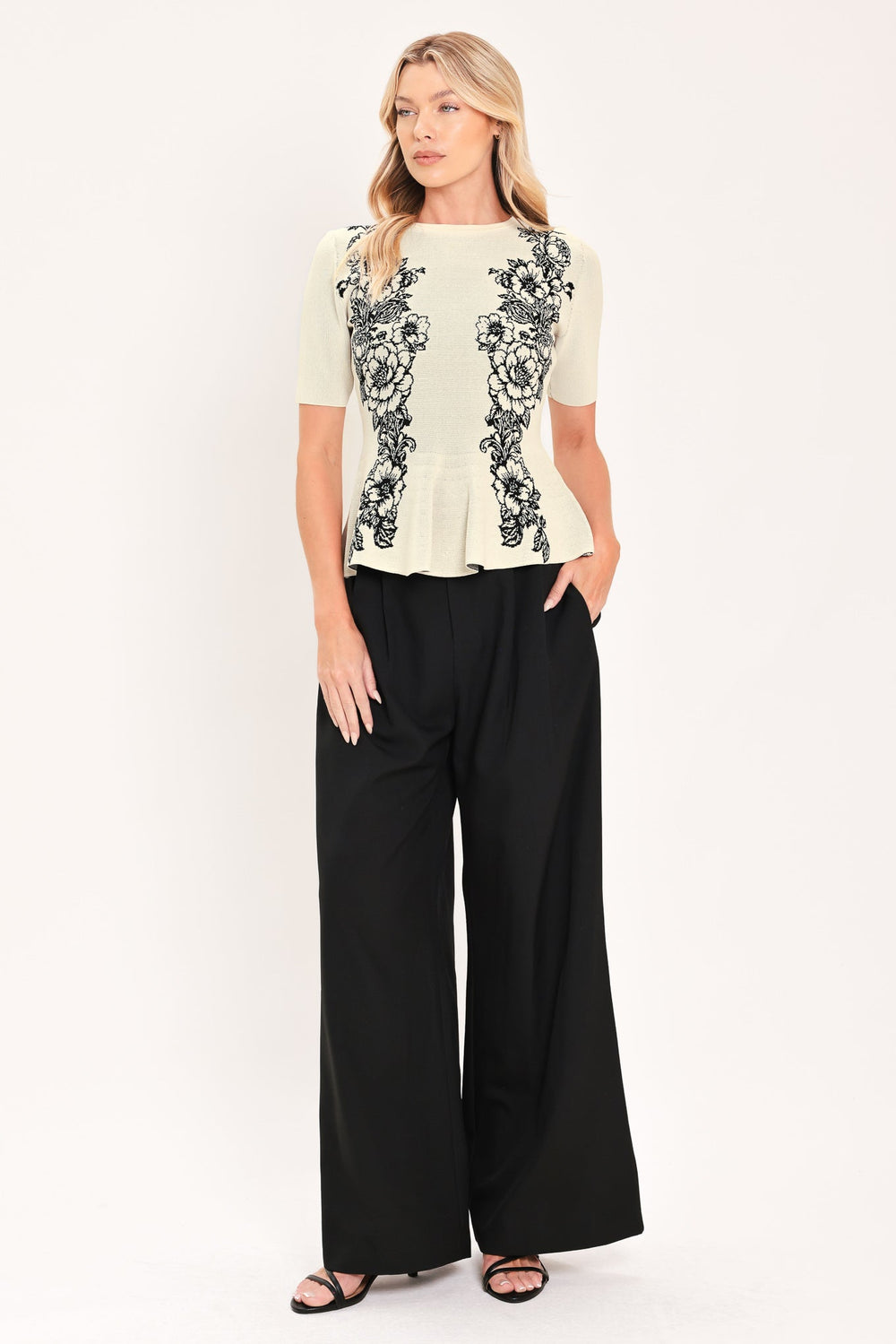 Noir Flora Contour Jacquard Sweater Top from KADOU Boutique