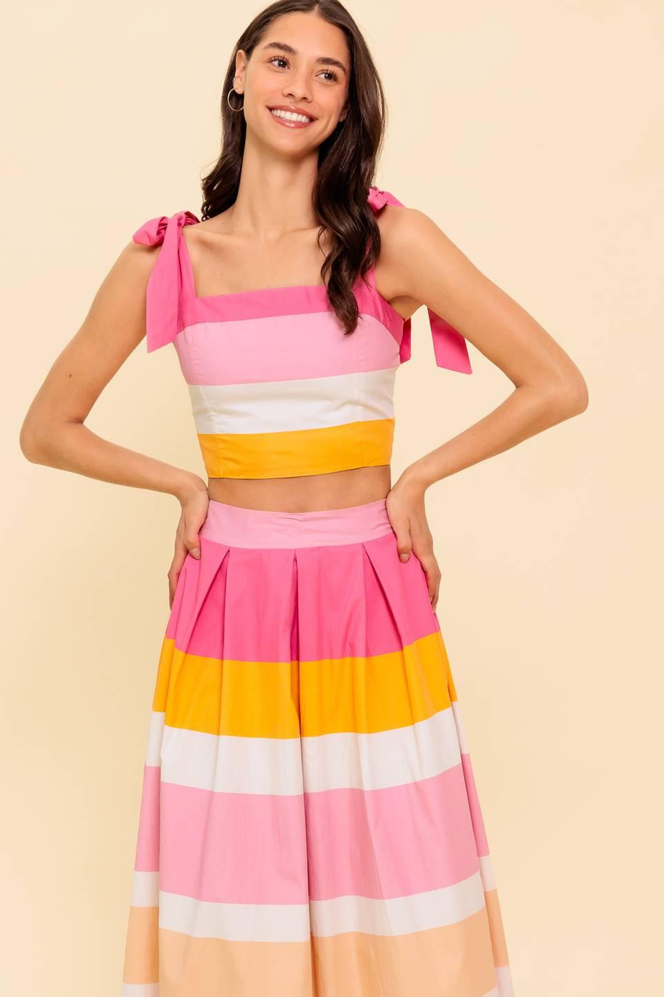 The Space Between Pink Woven Top and Skirt Set from KADOU Boutique