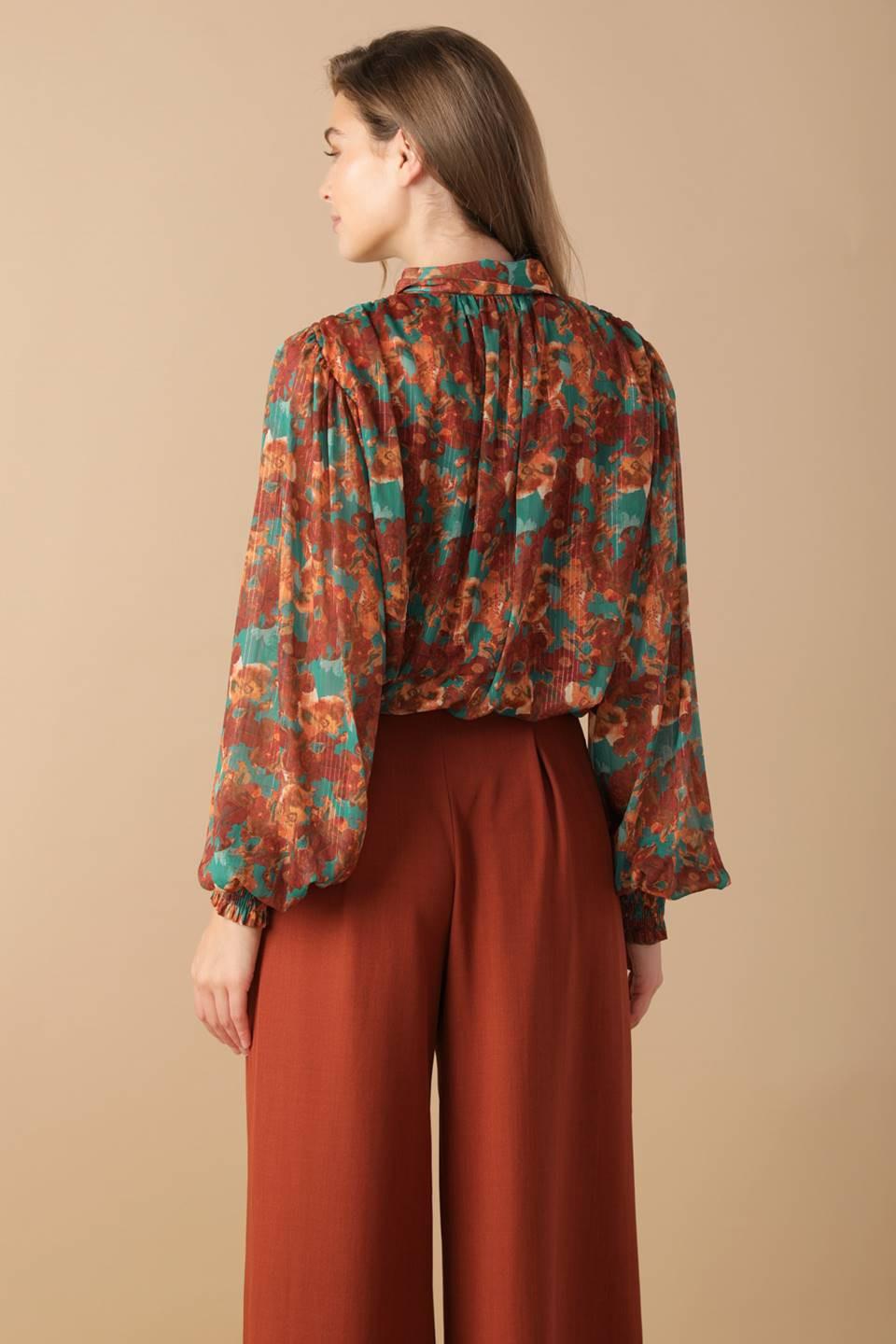Nostalgic Teal Brown Woven Top from KADOU Boutique