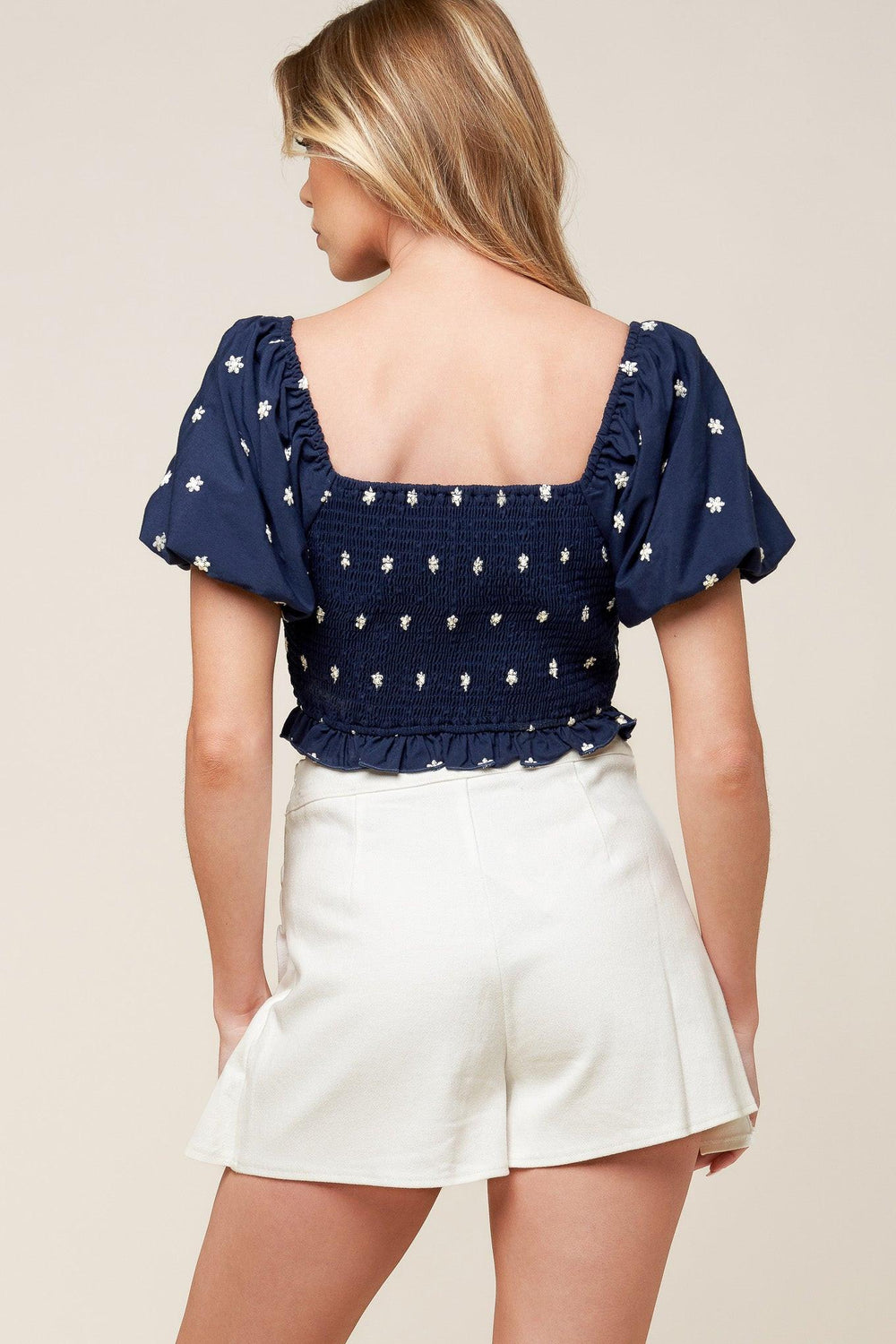 Bebe Alert Navy Woven Top from KADOU Boutique
