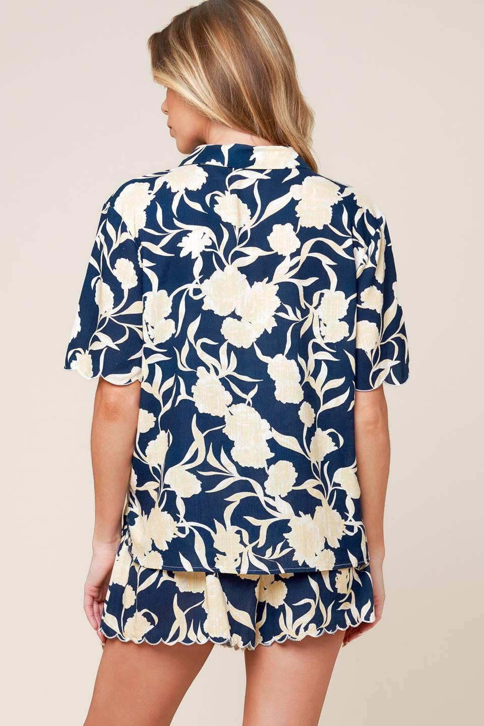 Slow Mornings Navy Woven Top and Shorts Set from KADOU Boutique