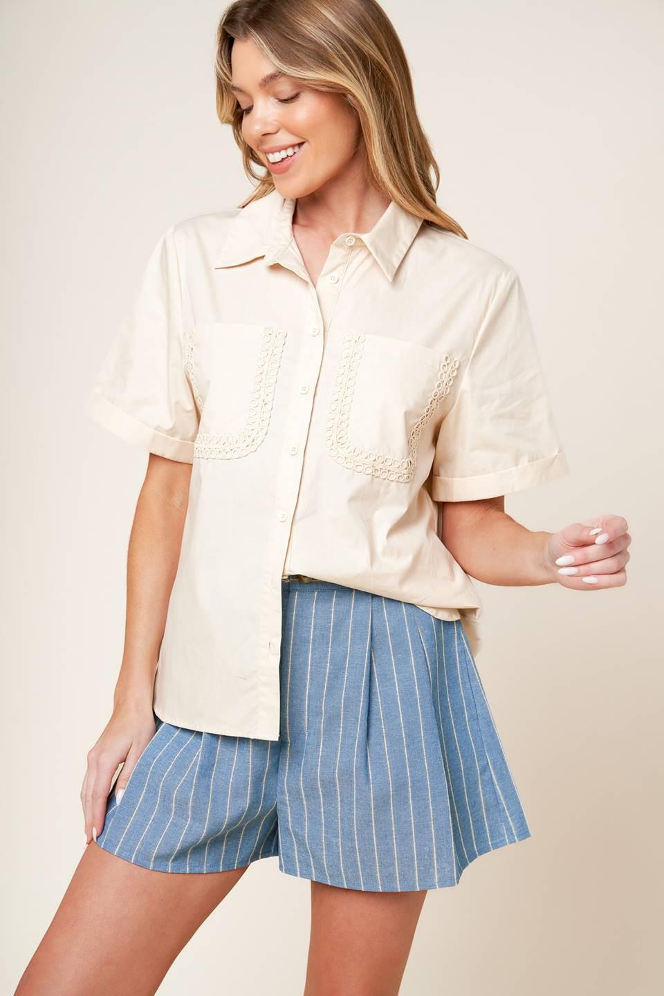 Layton Cream Woven Top from KADOU Boutique