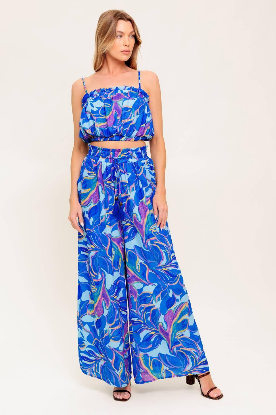 Cherished Kiss Blue Woven Top and Pants Set from KADOU Boutique