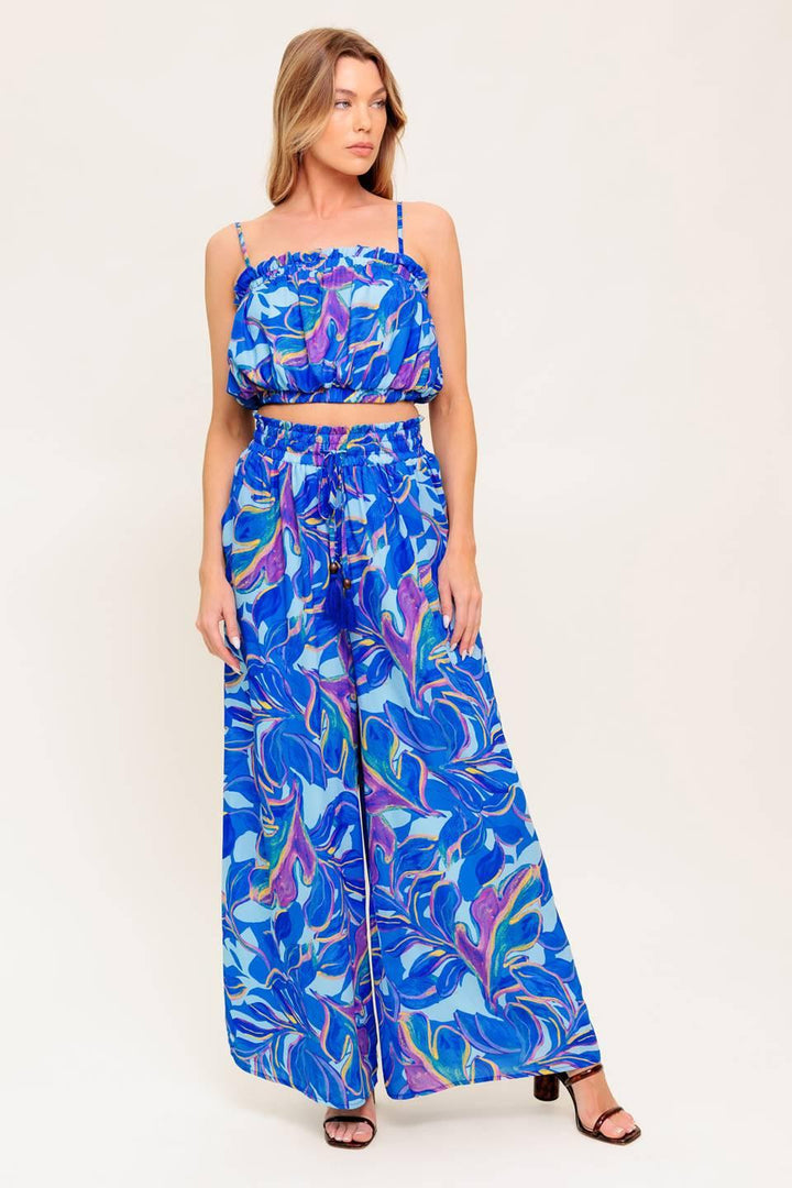 Cherished Kiss Blue Woven Top and Pants Set from KADOU Boutique