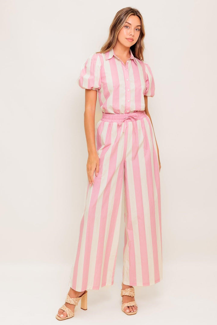 WINK &amp; WALK STRIPE WOVEN TOP AND PANT SET