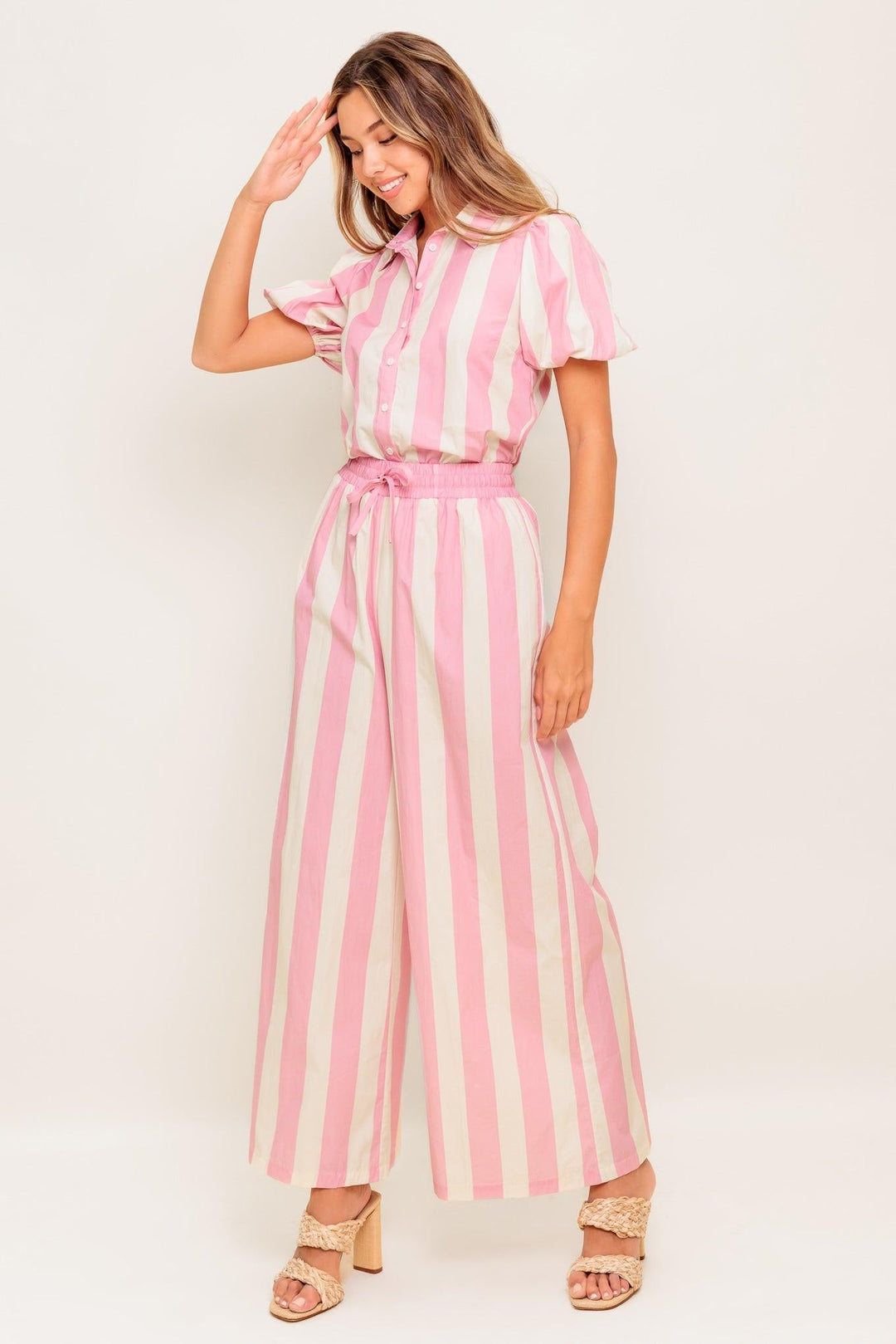 WINK &amp; WALK STRIPE WOVEN TOP AND PANT SET