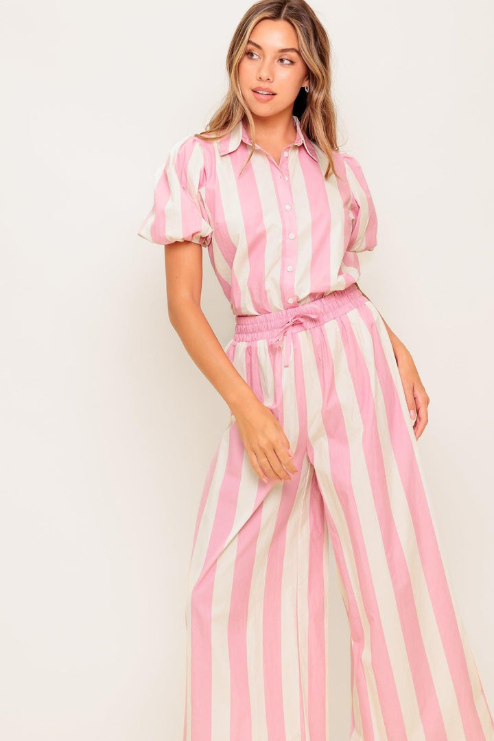 WINK &amp; WALK STRIPE WOVEN TOP AND PANT SET