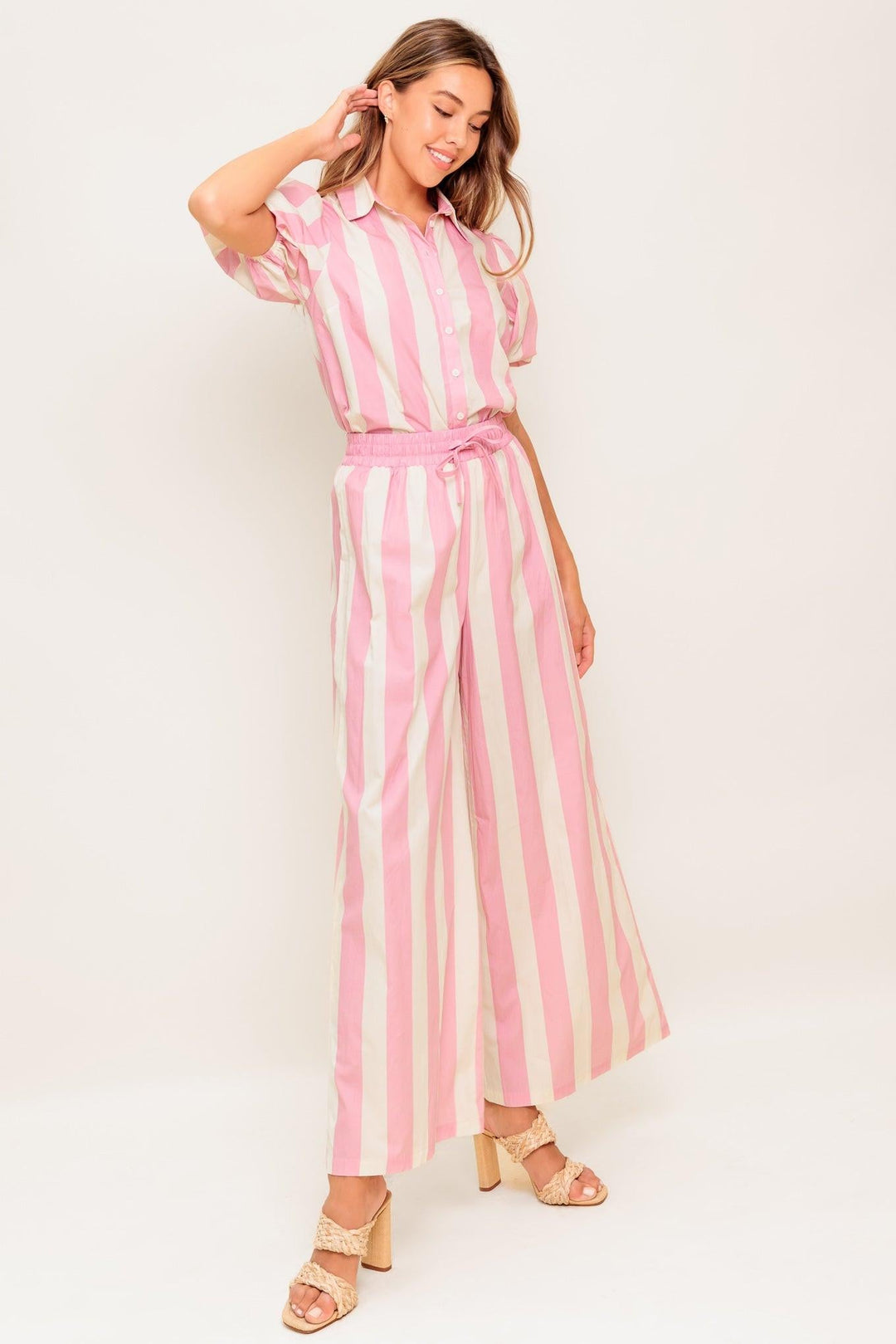 WINK &amp; WALK STRIPE WOVEN TOP AND PANT SET