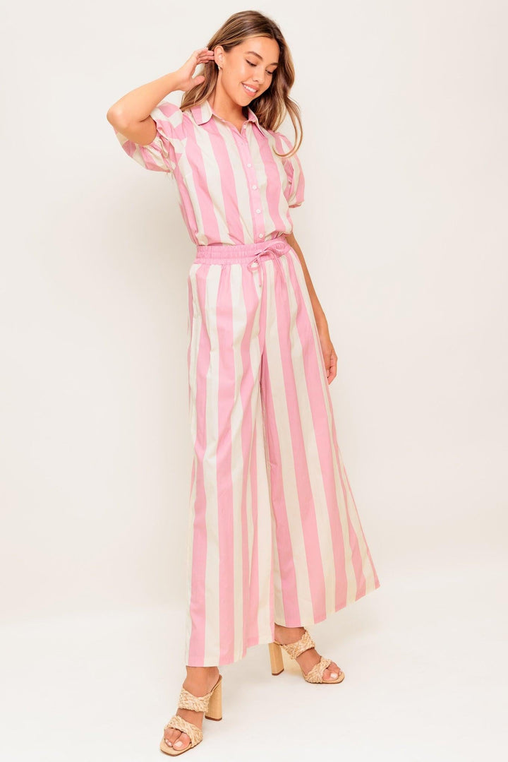 WINK &amp; WALK STRIPE WOVEN TOP AND PANT SET
