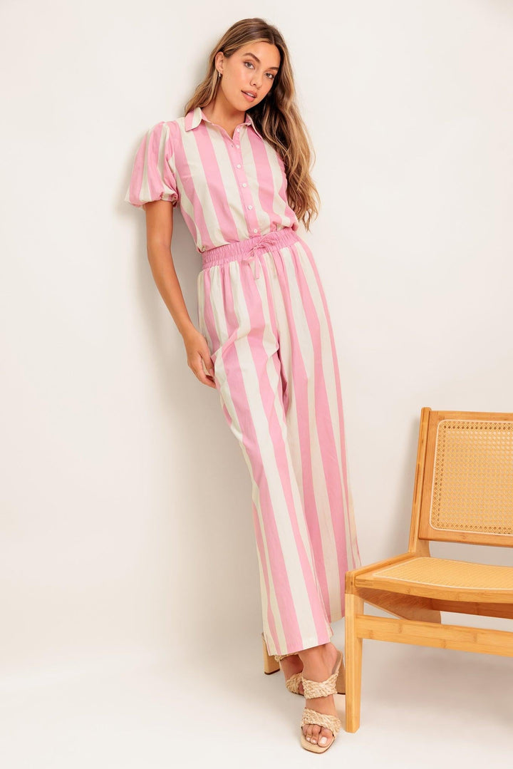 WINK &amp; WALK STRIPE WOVEN TOP AND PANT SET