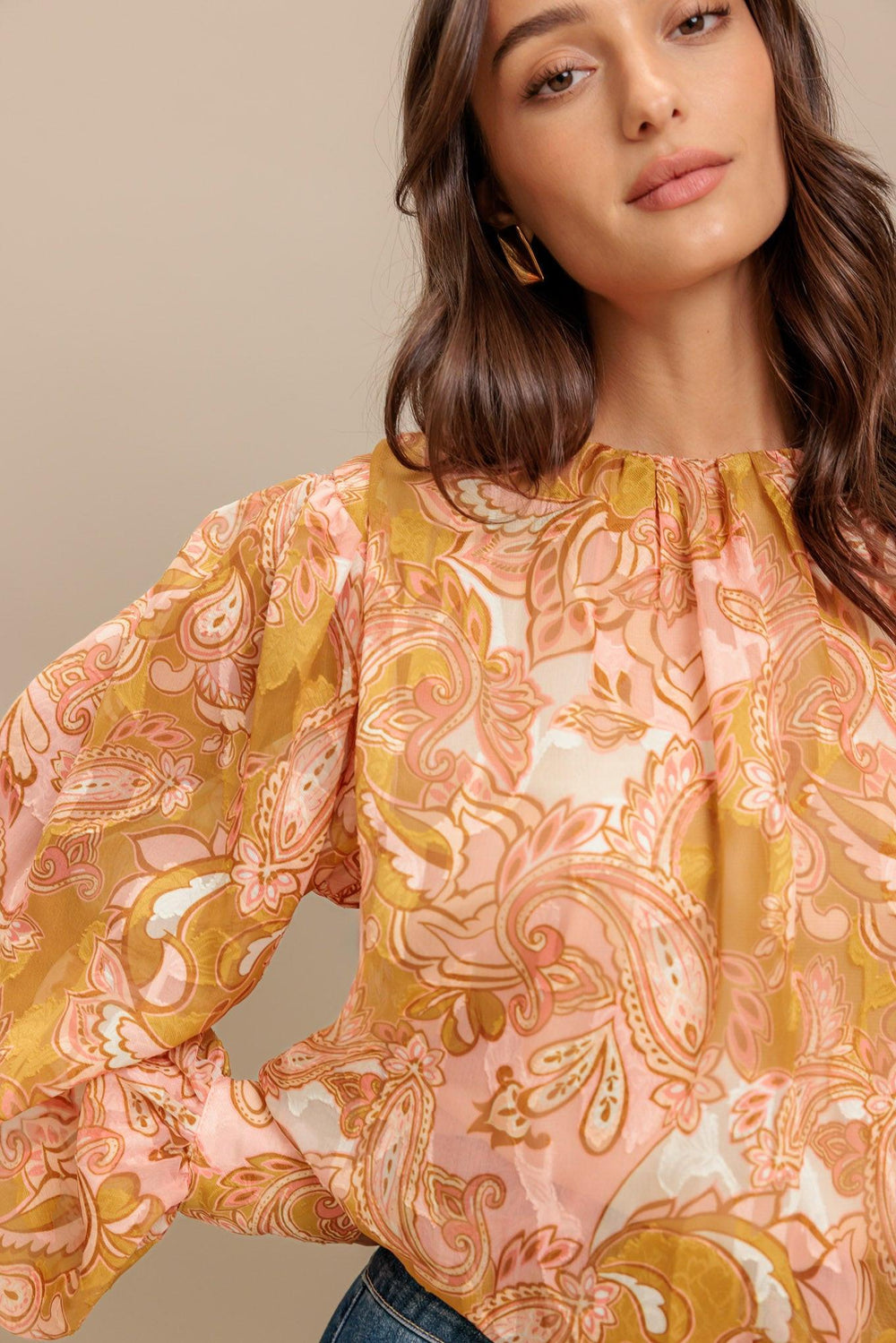 Paisley Breeze Woven Jacquard Top from KADOU Boutique