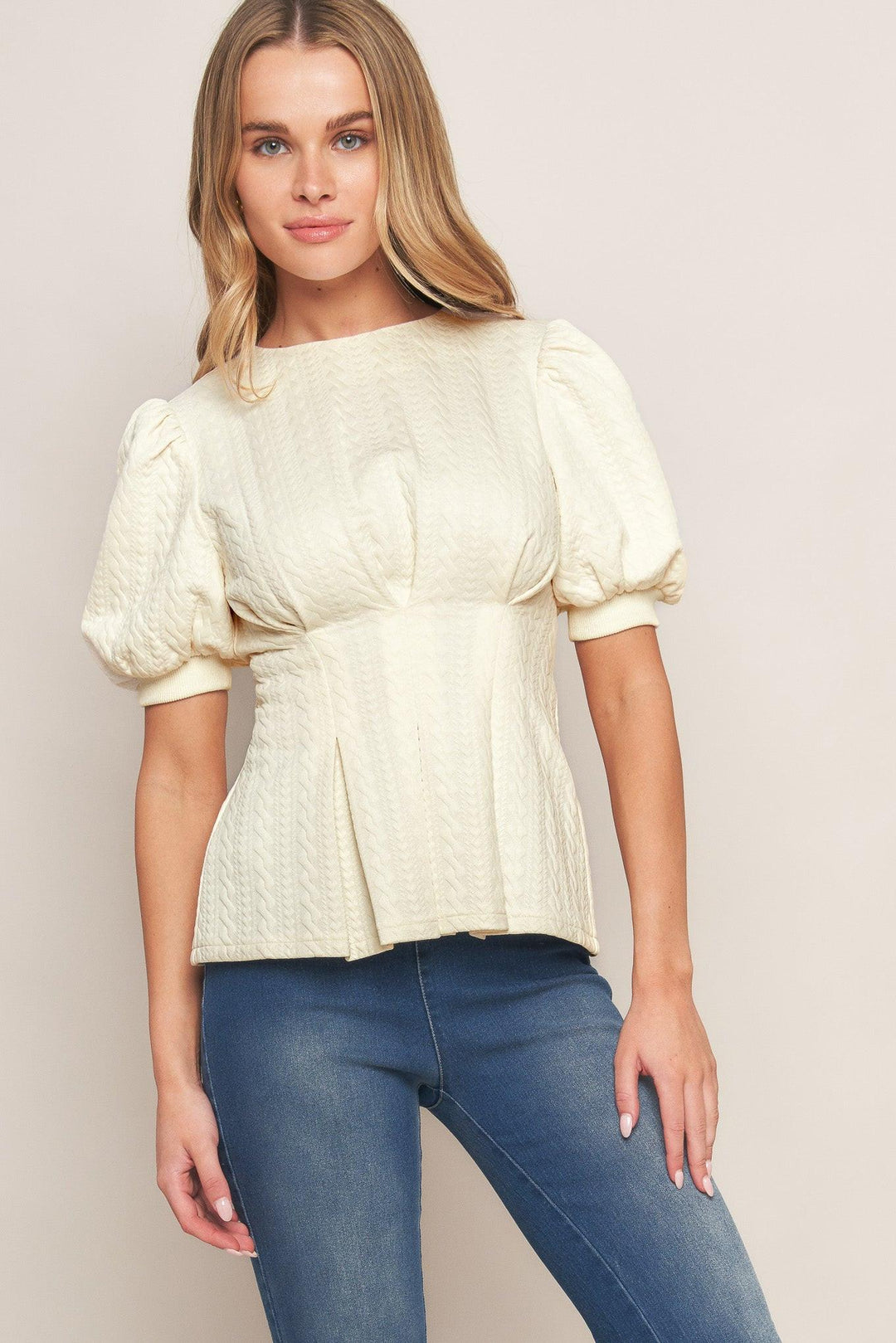Cream Twist Woven Top from KADOU Boutique