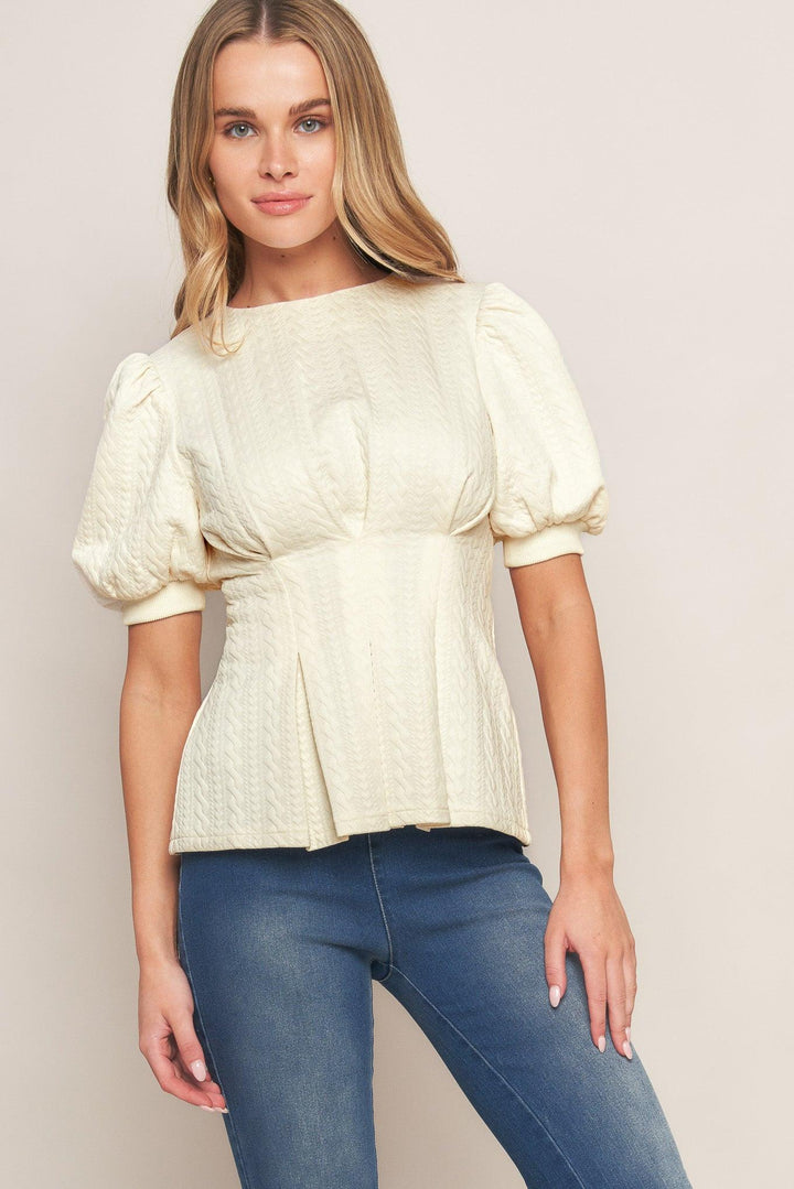 Cream Twist Woven Top from KADOU Boutique