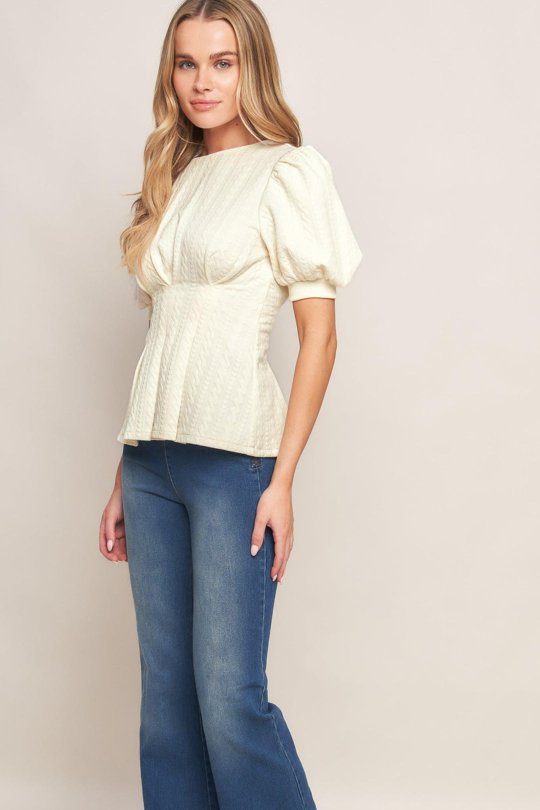 Cream Twist Woven Top from KADOU Boutique