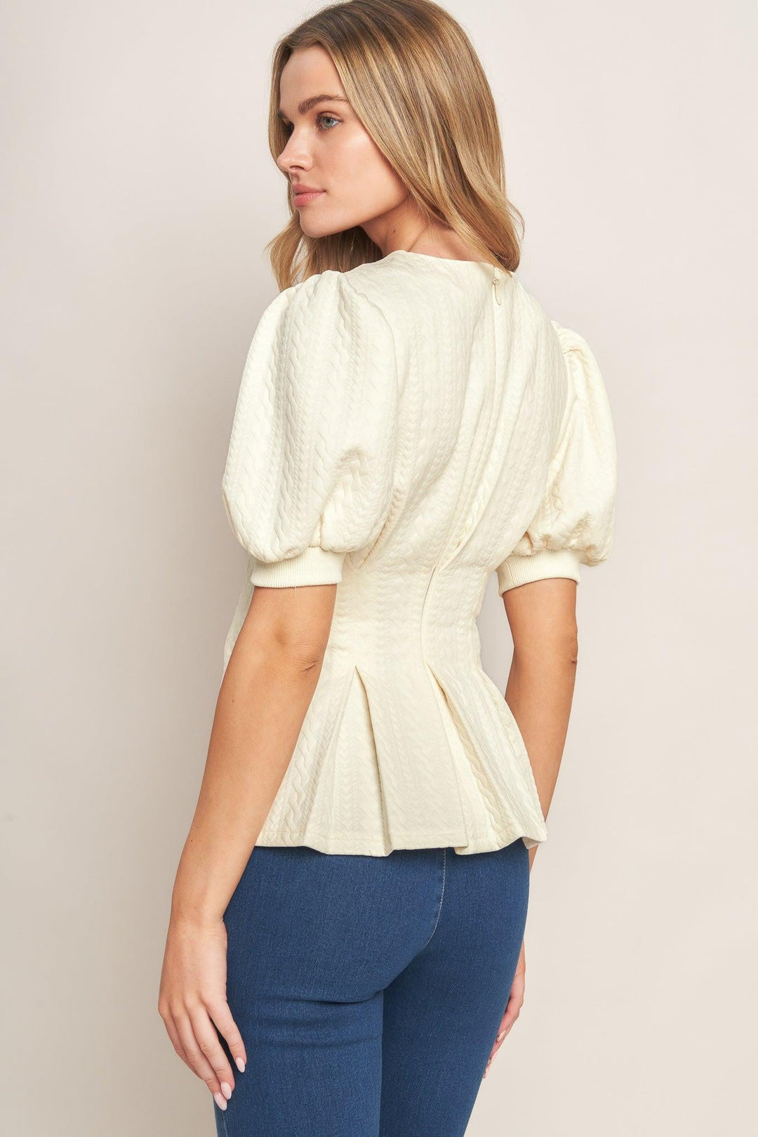 Cream Twist Woven Top from KADOU Boutique