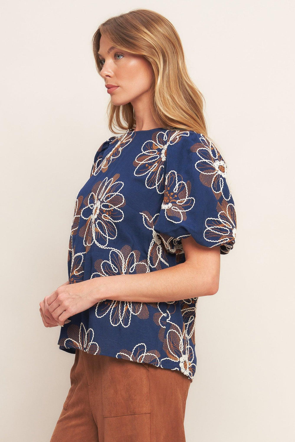 Retro Bloom Puff Sleeve Woven Top from KADOU Boutique