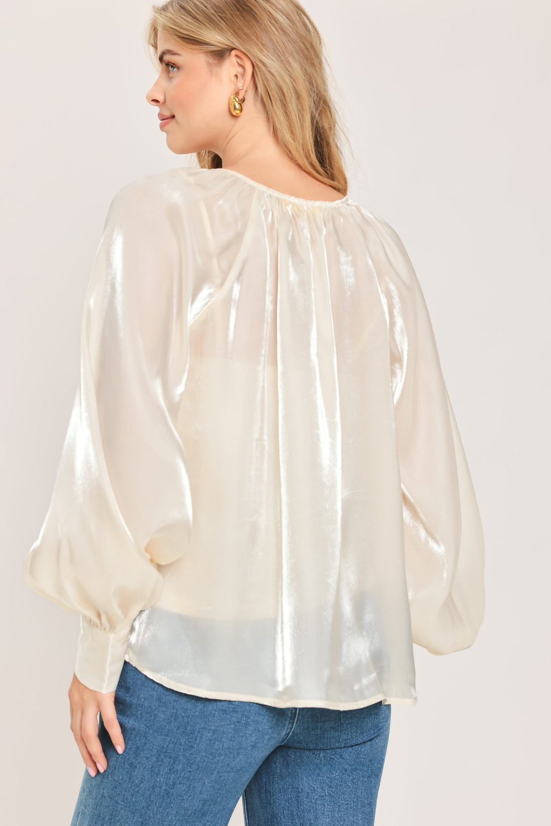 ETERNAL PEARL CHARM WOVEN PEASANT TOP
