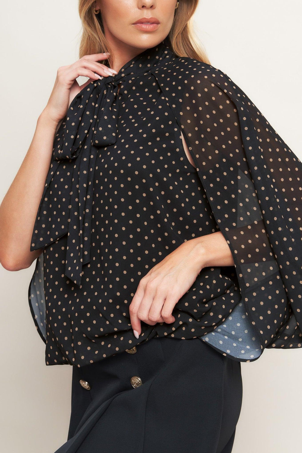 Midnight Dot Chic Woven Top from KADOU Boutique
