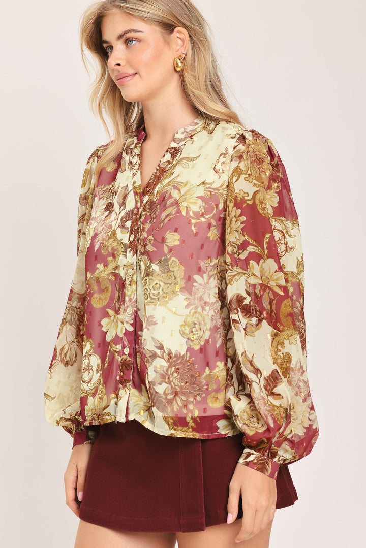 CHATEAU FLORAL WOVEN TOP