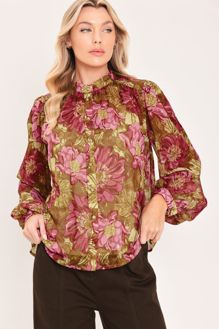 ANTIQUE FLORAL WHISPER WOVEN TOP