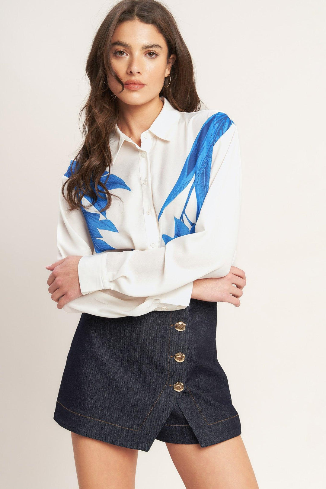 Asymmetrical Botanical Woven Shirt from KADOU Boutique
