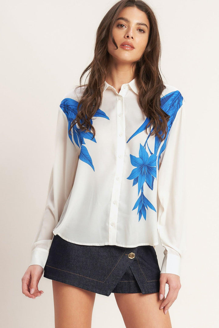 Asymmetrical Botanical Woven Shirt from KADOU Boutique