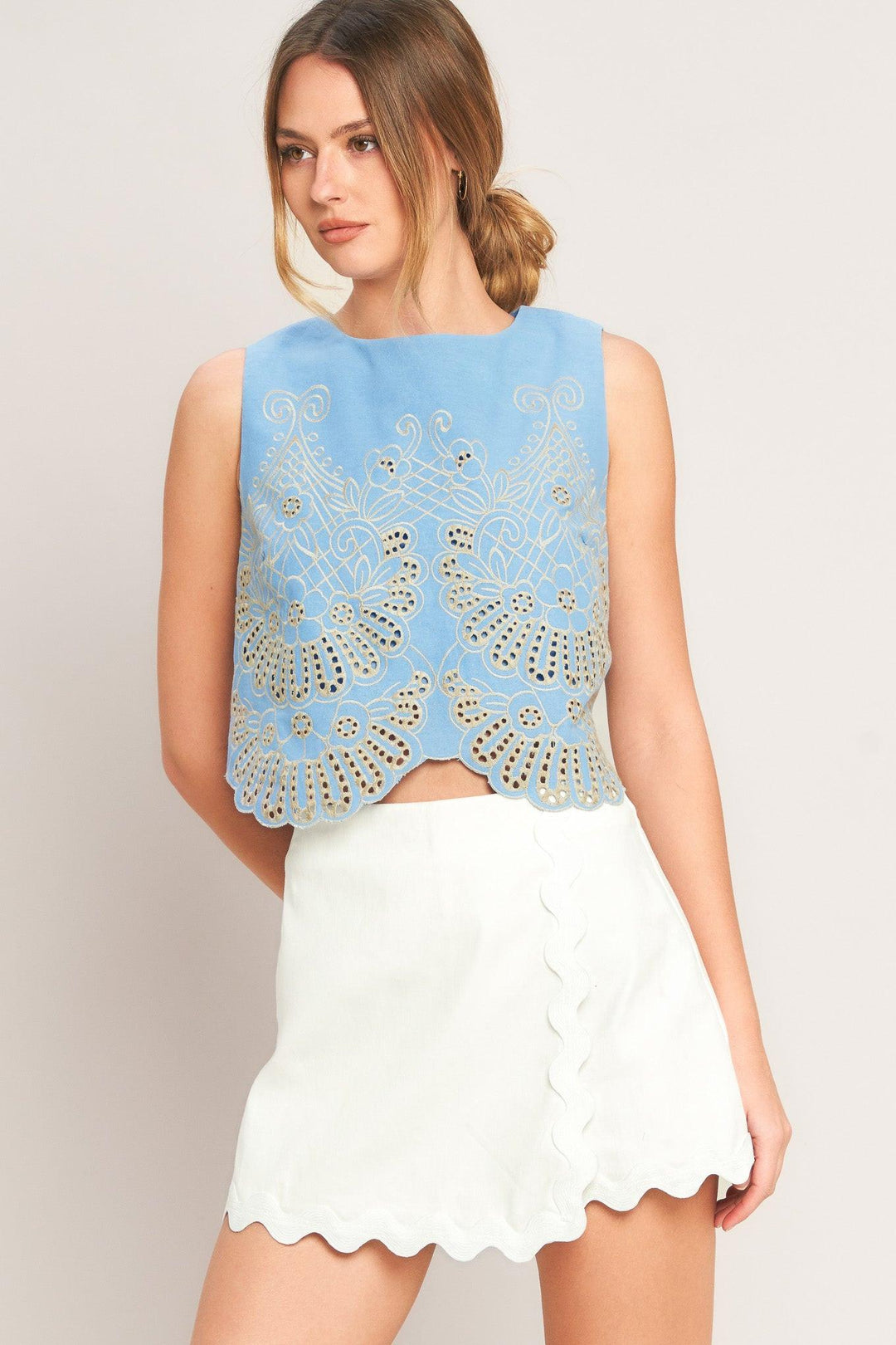 Sky Bloom Woven Eyelet Top from KADOU Boutique
