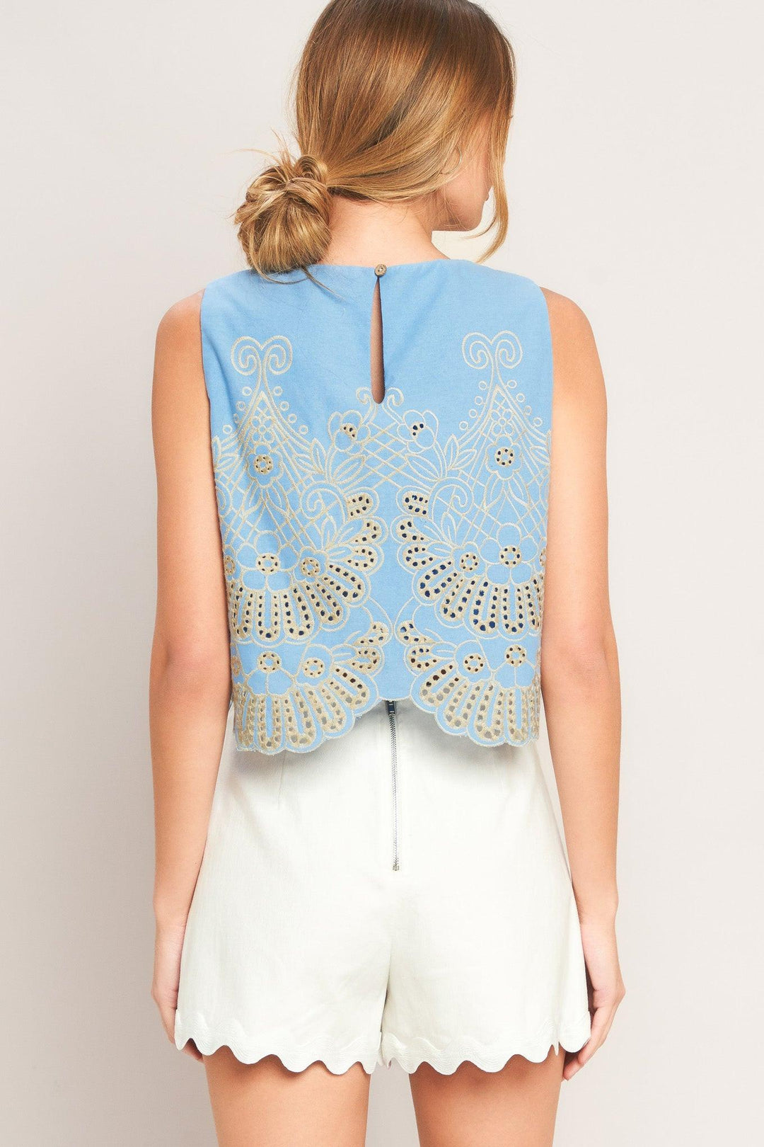 Sky Bloom Woven Eyelet Top from KADOU Boutique